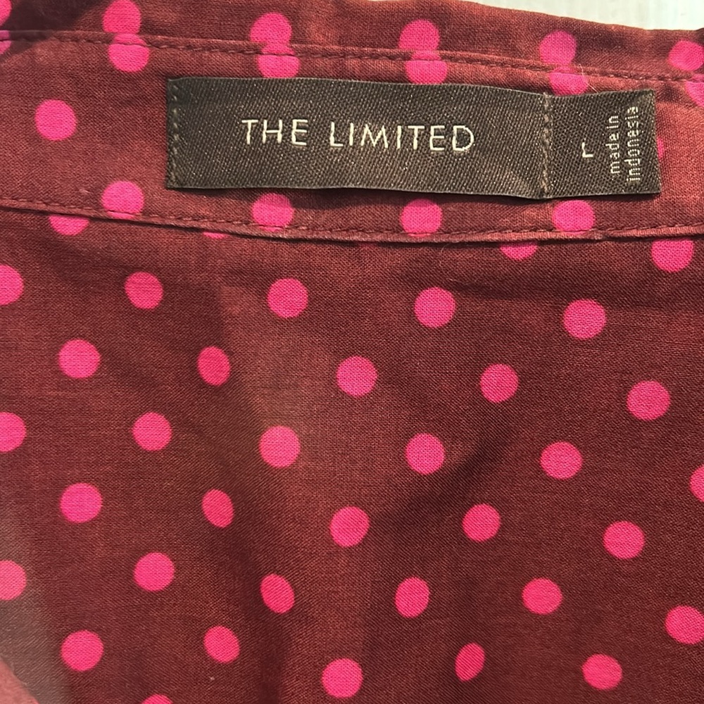 The Limited Maroon Button Down with Pink Polka Dots - Size L - Picture 2 of 6
